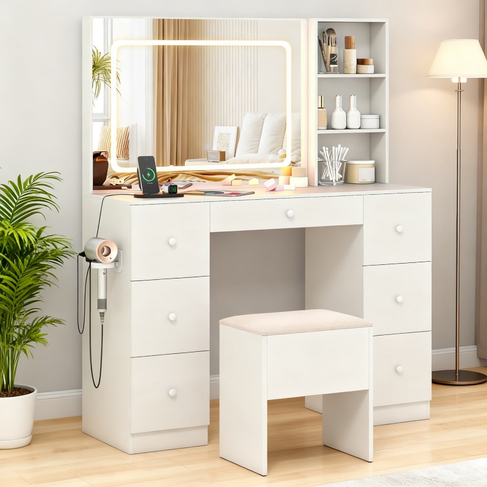 Vanity Desk With Mirror And Lights Makeup Dressing Table Vanity Table And Stool Set_voghion.com